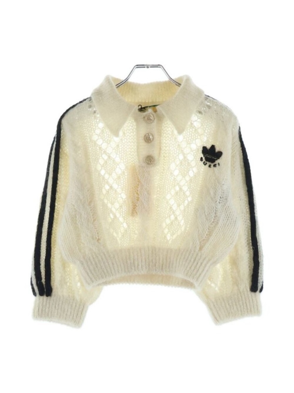 Gucci/ adidas Cream Kids Polo Sweater with Black Stripe Sleeves